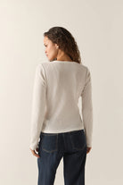Women's Lipstick Waffle Knit Top in the color Off White - Women's Back View
