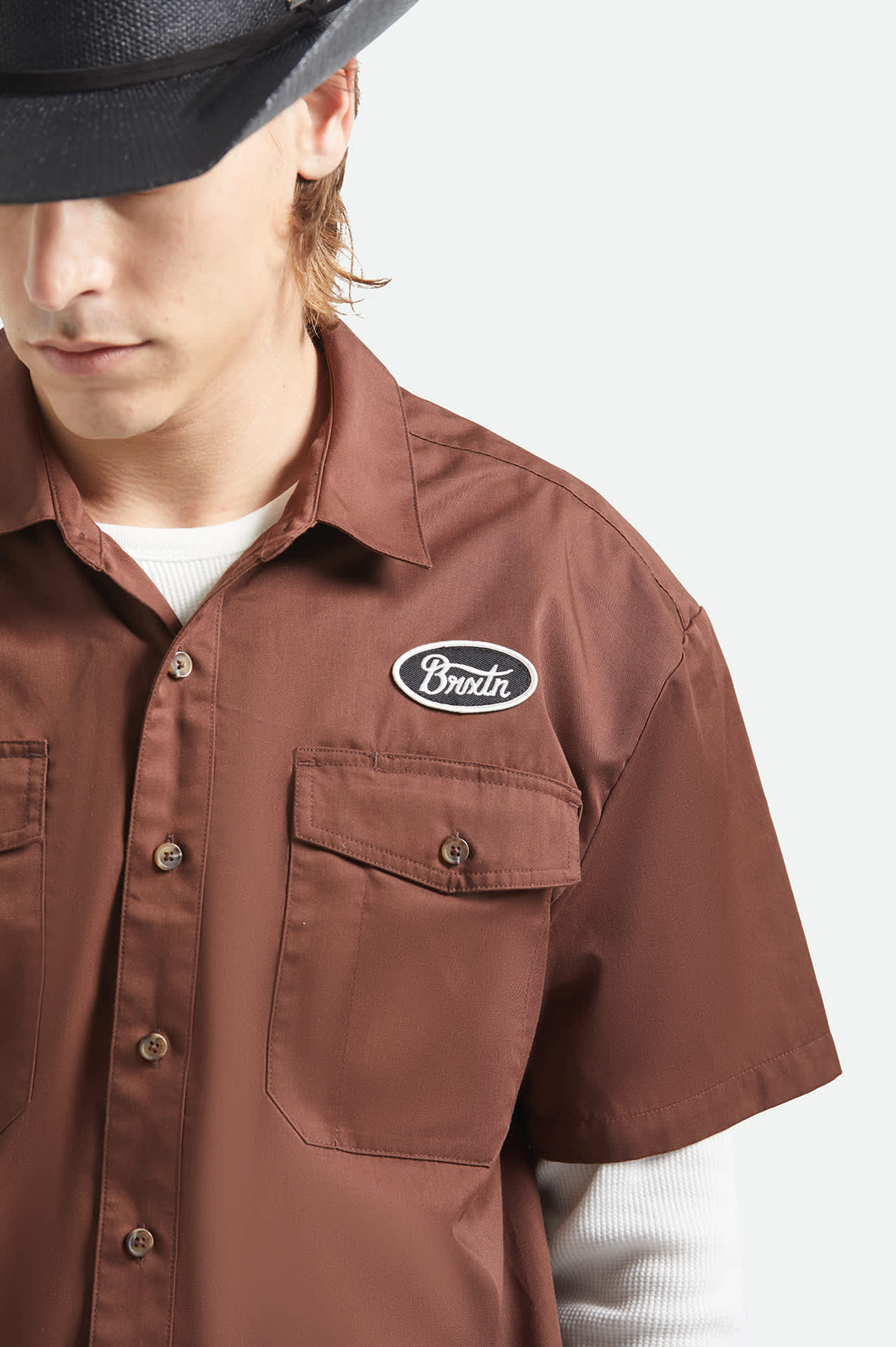 Men's Builders Olson Short Sleeve Shirt in the color Chocolate - Additional Fit image