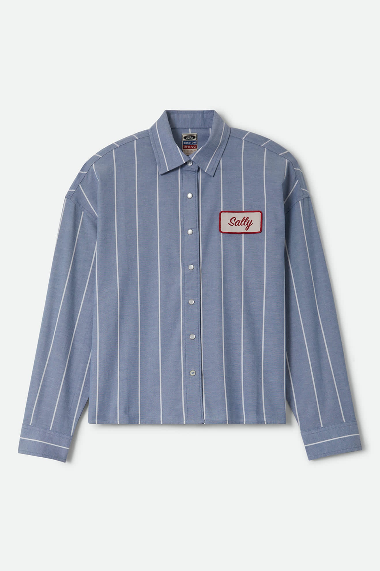 Women's Ford Mustang Sally Shirt in the color Blue Chambray/Stripe - Front Product View