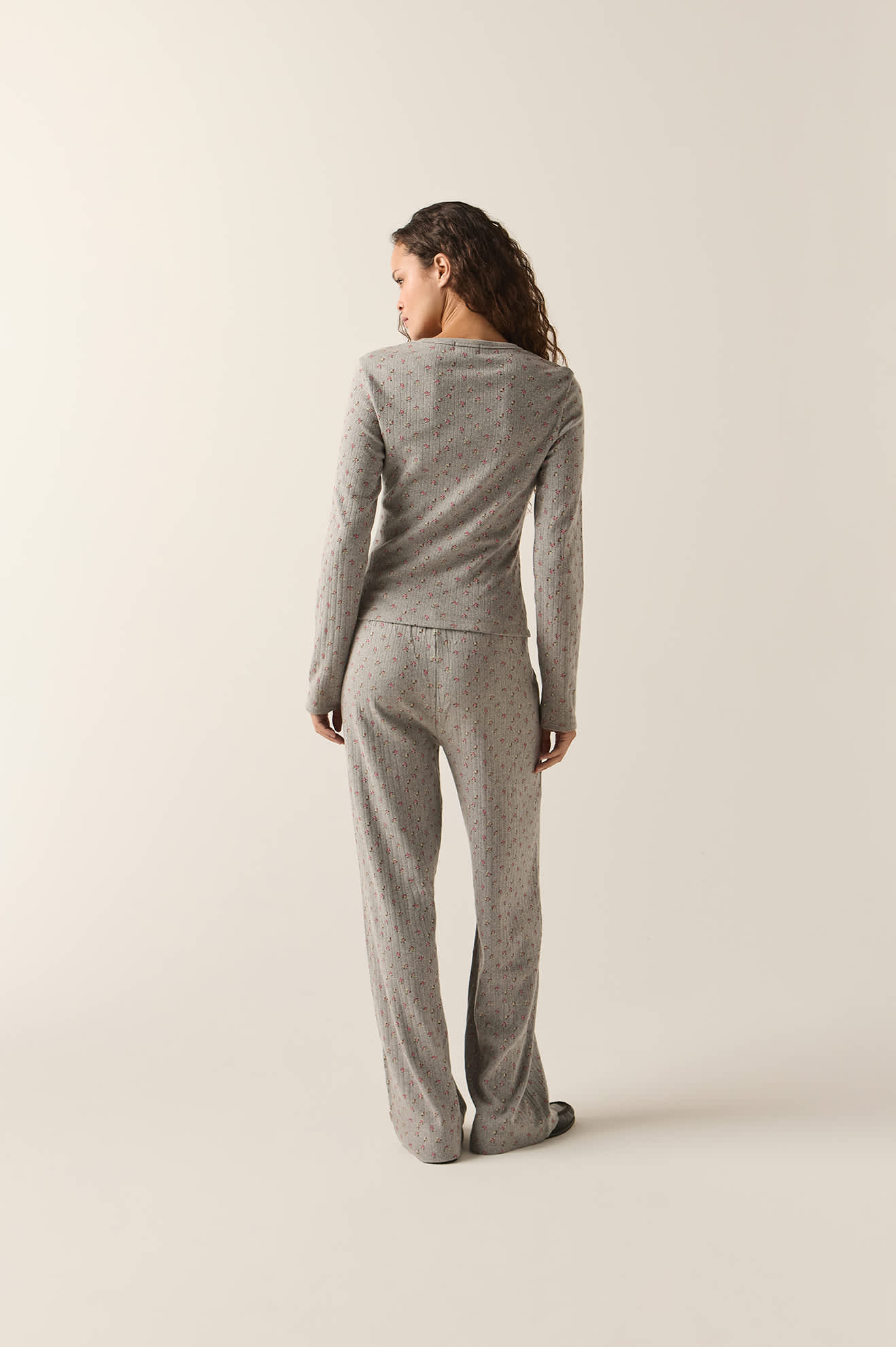 Women's Off Duty Pointelle Knit Top in the color Heather Grey Ditsy Floral - Additional Fit image
