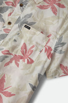Men's Charter Print Short Sleeve Shirt in the color Off White/Black/Red Palm Floral - Additional Laydown image