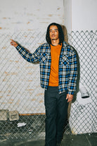Men's Bowery Quilited Hooded Flannel in the color Navy/Cream - Men's Lifestyle image