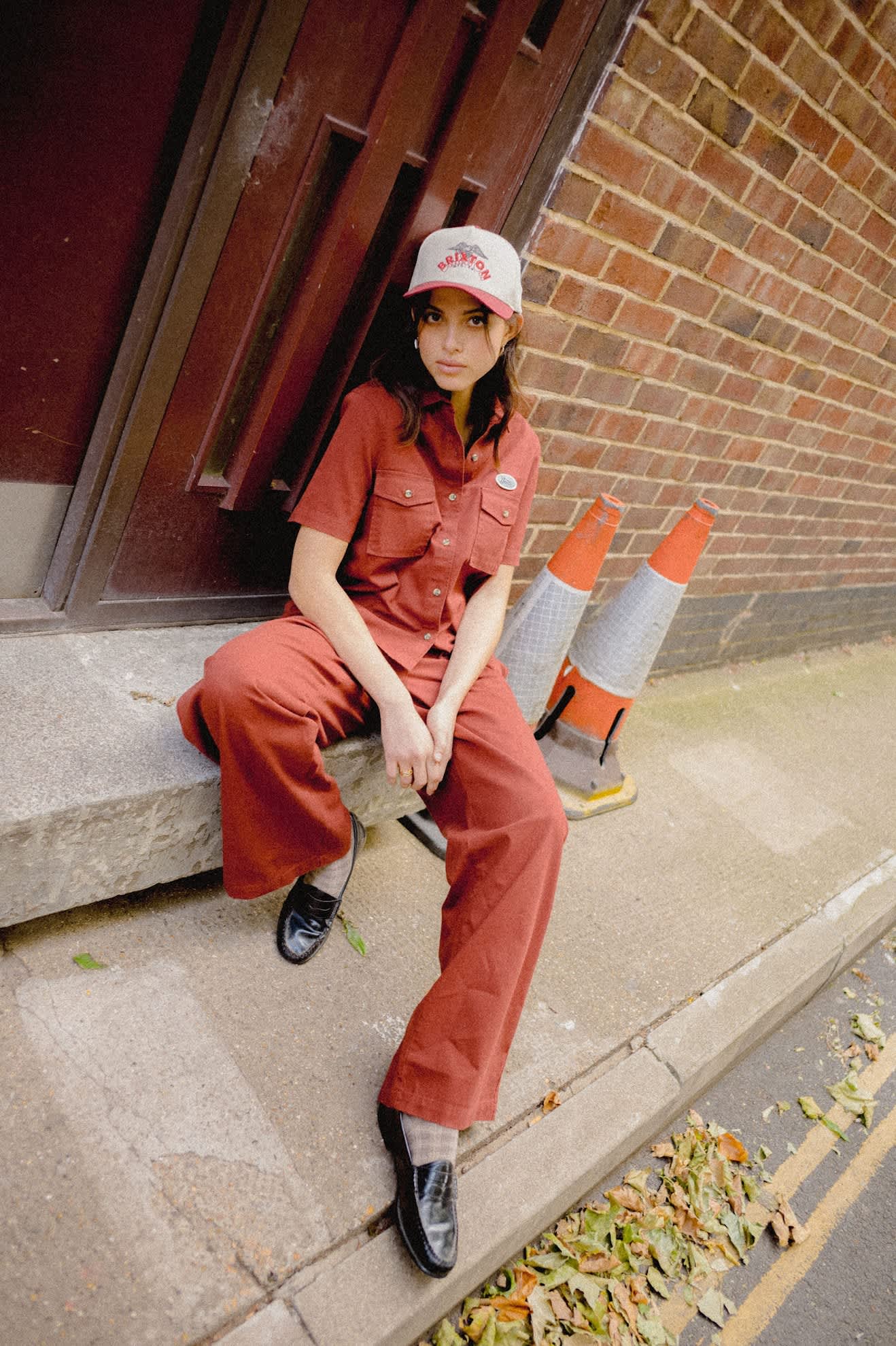 Unisex Brixton Banner Snapback in the color Whitecap/Dark Brick - Women's Lifestyle image