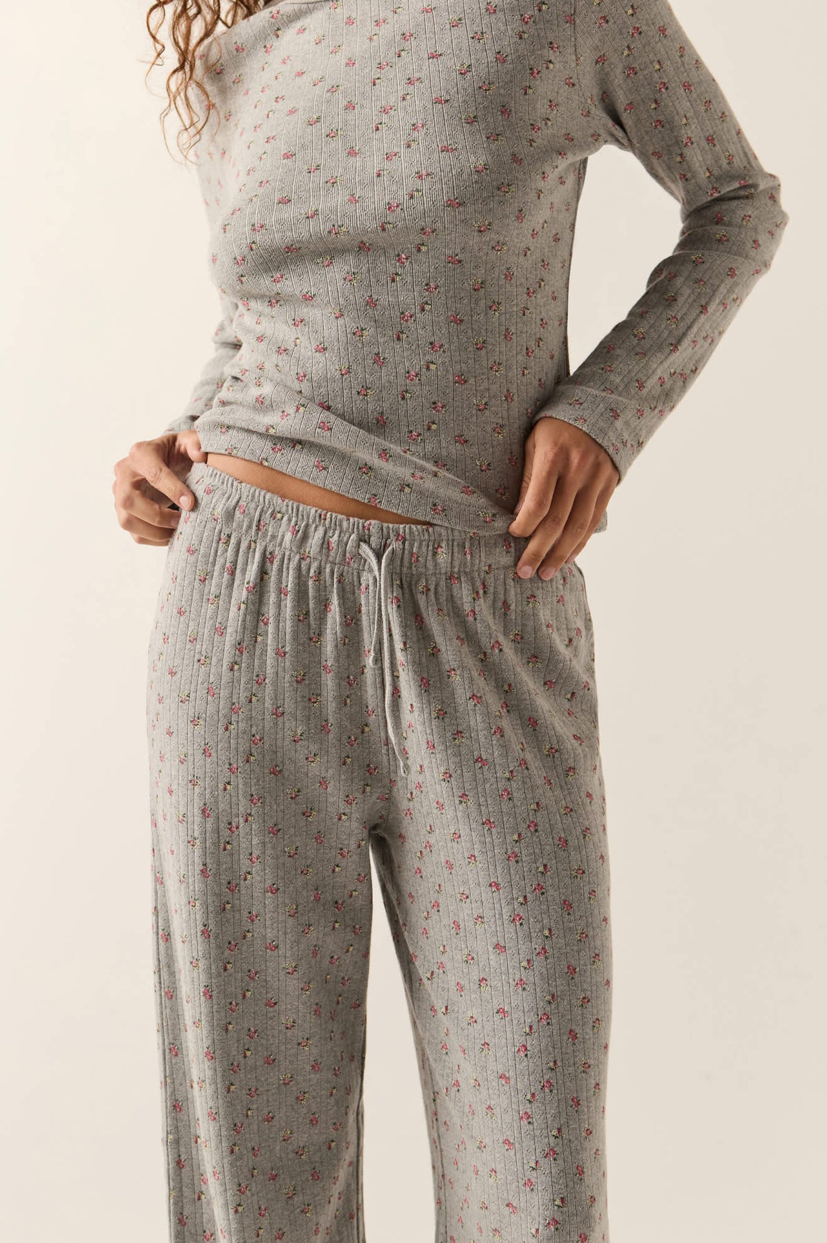 Women's Off Duty Pointelle Lounge Pant in the color Heather Grey Ditsy Floral - Additional Fit image