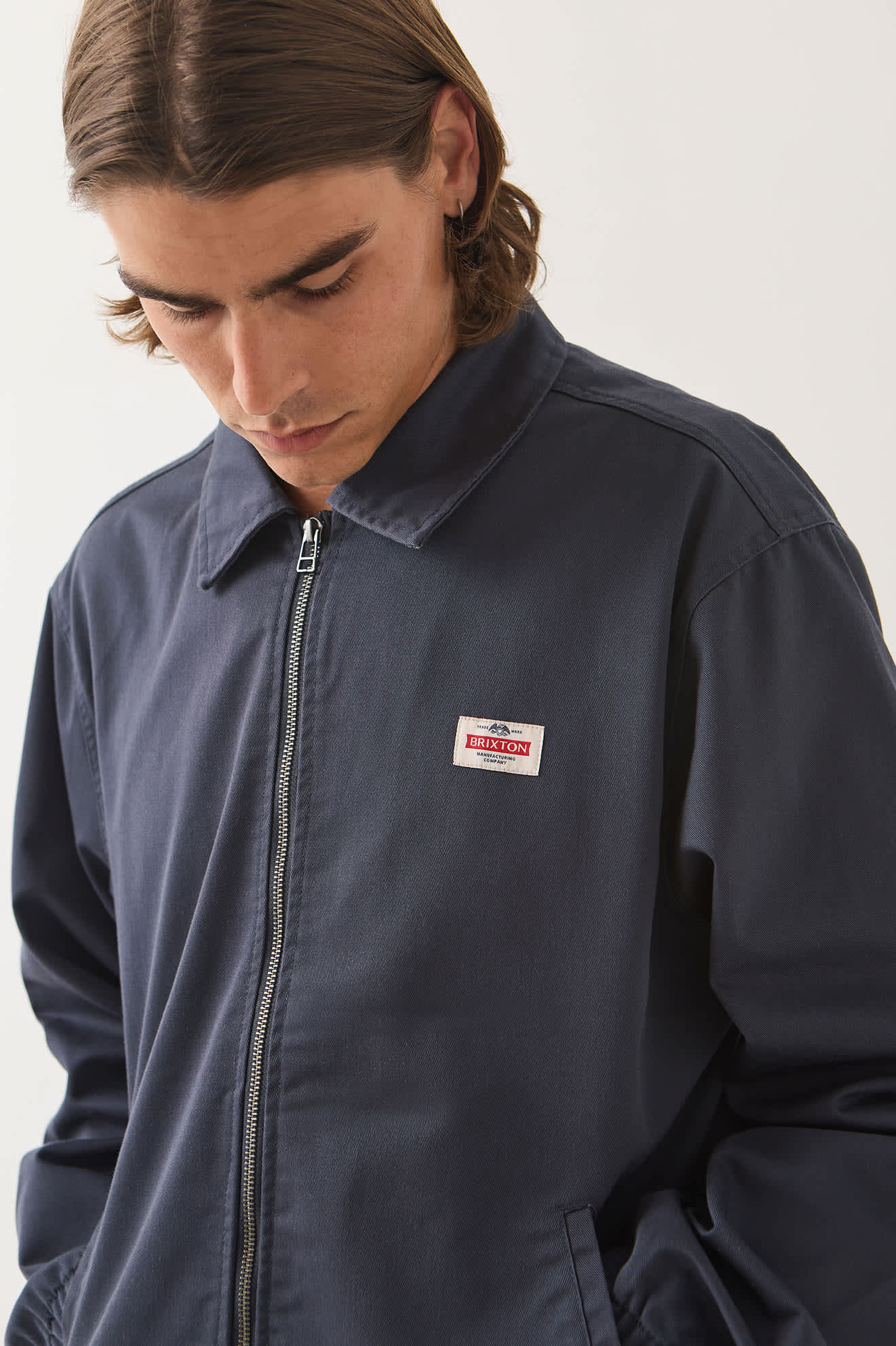 Men's Trademark Lightweight Garage Zip Jacket in the color Washed Navy - Men's Side View
