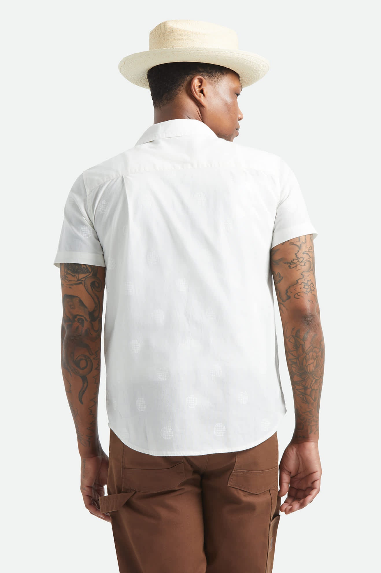 Men's Charter Print Short Sleeve Shirt in the color Off White Geo - Men's Back View
