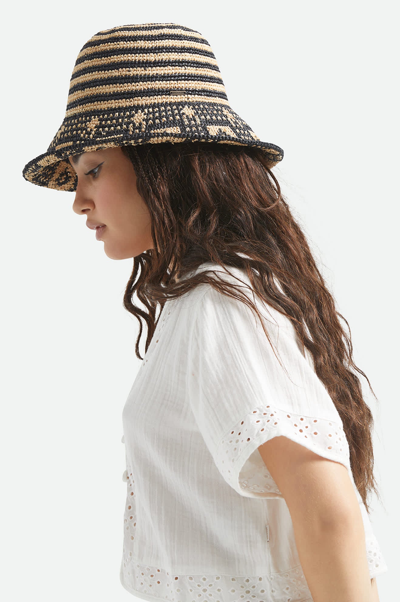 Women's Redding Packable Straw Bucket Hat in the color Black/Natural - Women's Side View