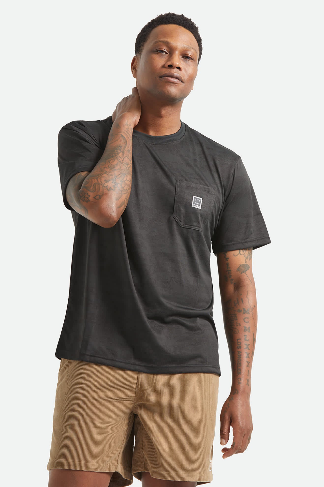 Men's Journey Short Sleeve Pocket T-Shirt in the color Black Tiger Camo - Additional Fit image