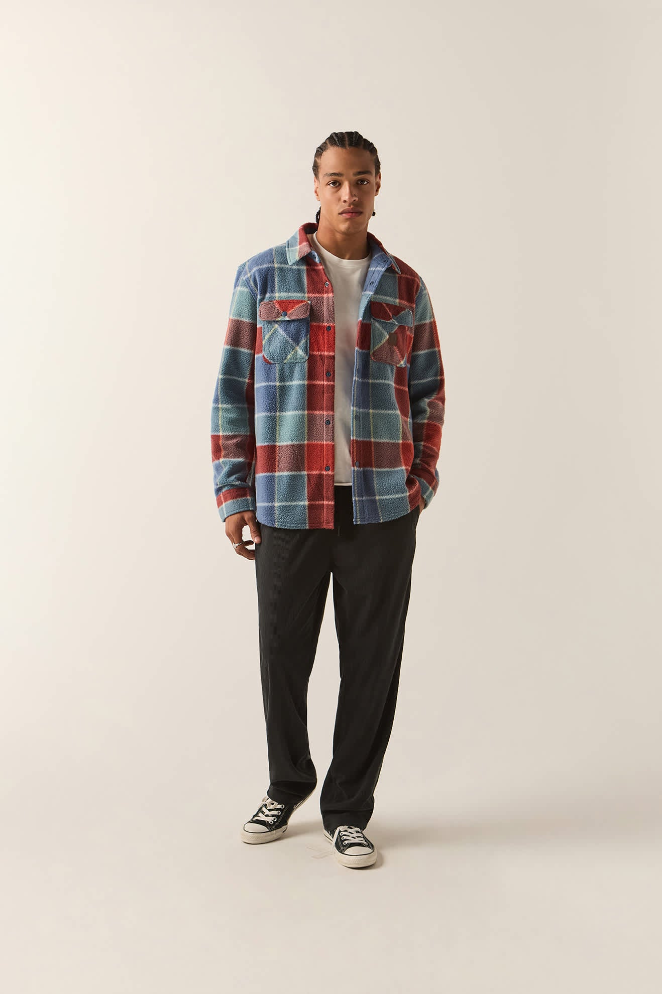 Men's Bowery Arctic Stretch Fleece in the color Blue/Red Plaid - Additional Fit image