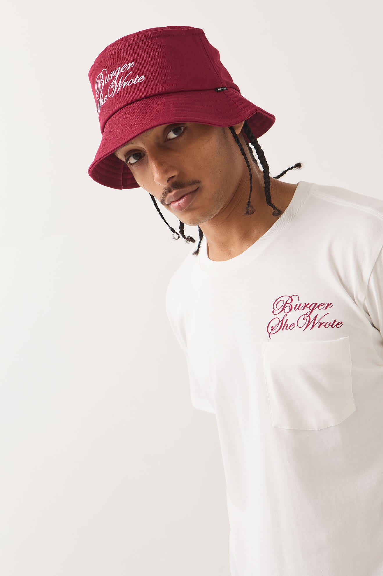Unisex Burger She Wrote Bucket Hat in the color Burgundy - Additional Fit image