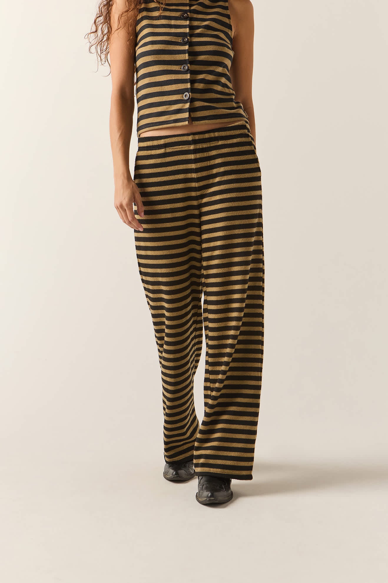 Women's The Audrey Knit Trouser Pant in the color Washed Black/Khaki Stripe - Additional Fit image