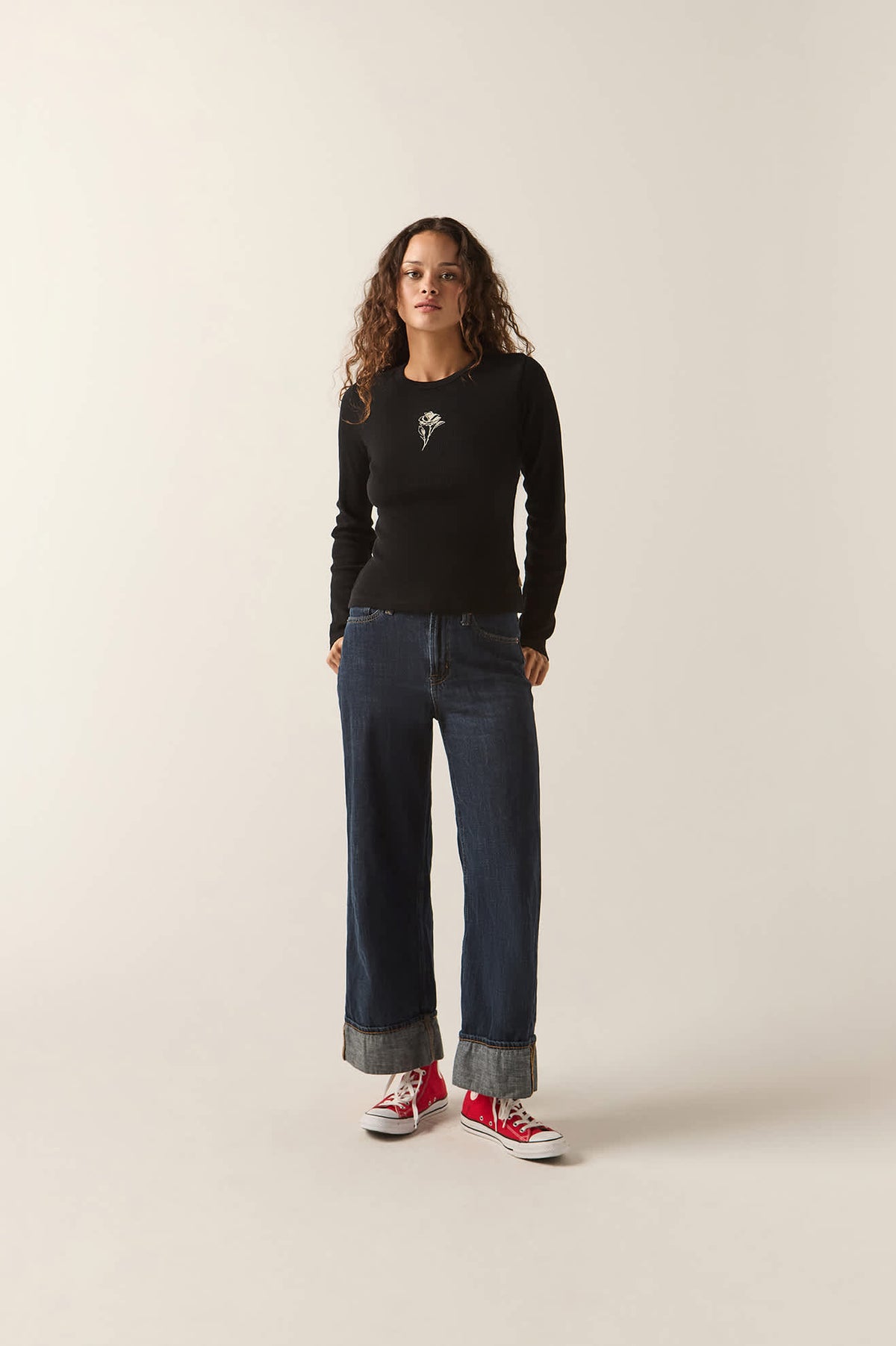Women's La Rosa Waffle Knit Top in the color Black - Additional Fit image