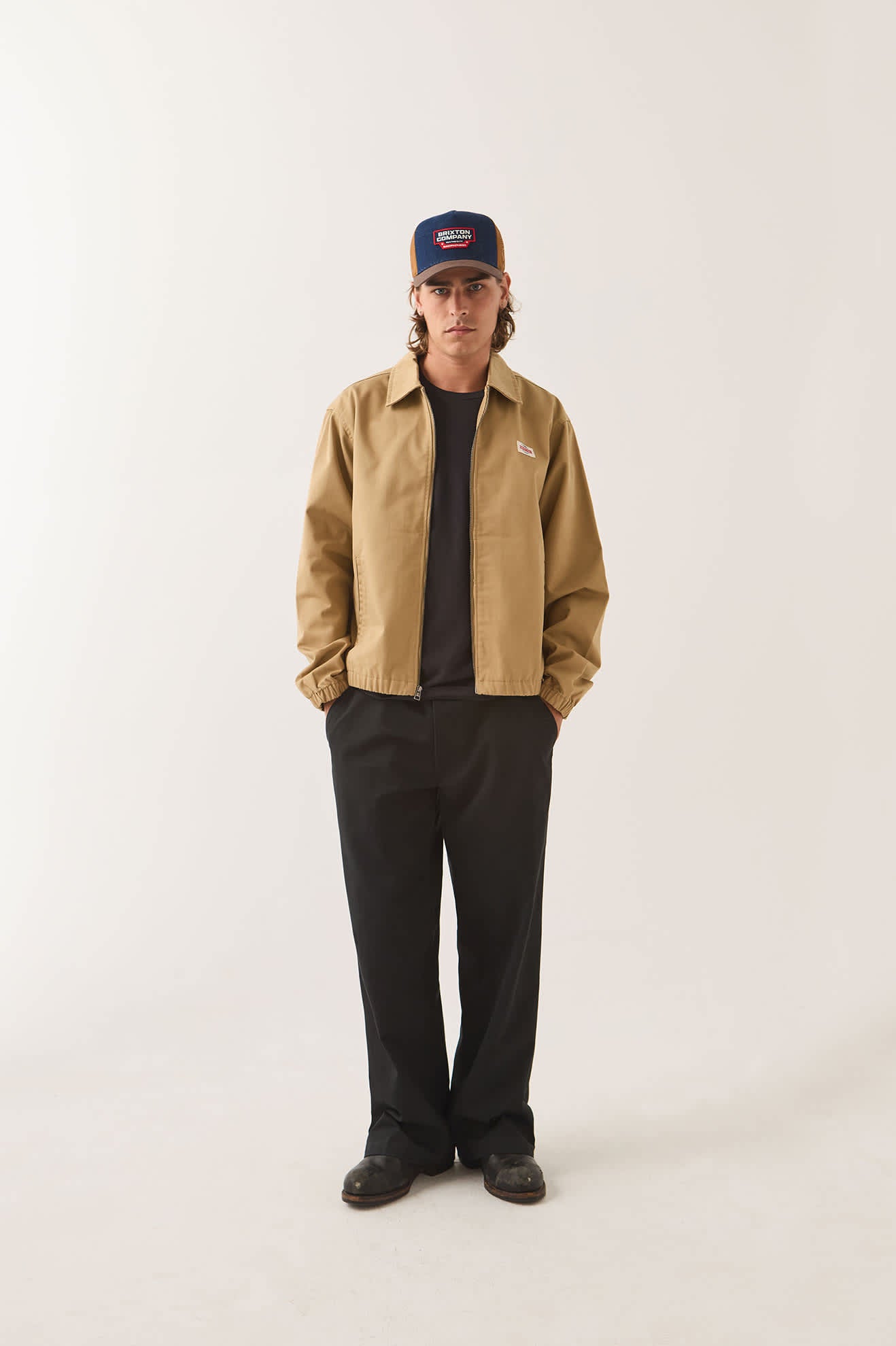 Men's Trademark Lightweight Garage Zip Jacket in the color British Khaki - Men's Front View