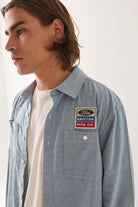 Men's Ford Service Dept Workshirt in the color Blue Chambray - Men's Side View
