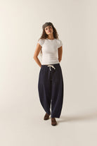 Women's Utility Everyday Barrel Pant in the color Washed Navy - Women's Front View