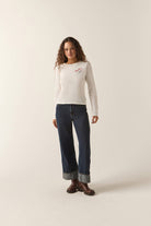 Women's Lipstick Waffle Knit Top in the color Off White - Additional Fit image