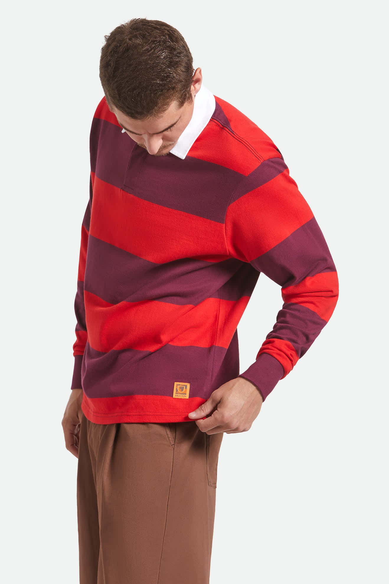 Men's Union Heavyweight Rugby Polo in the color Adrenaline Rush/Port - Men's Side View