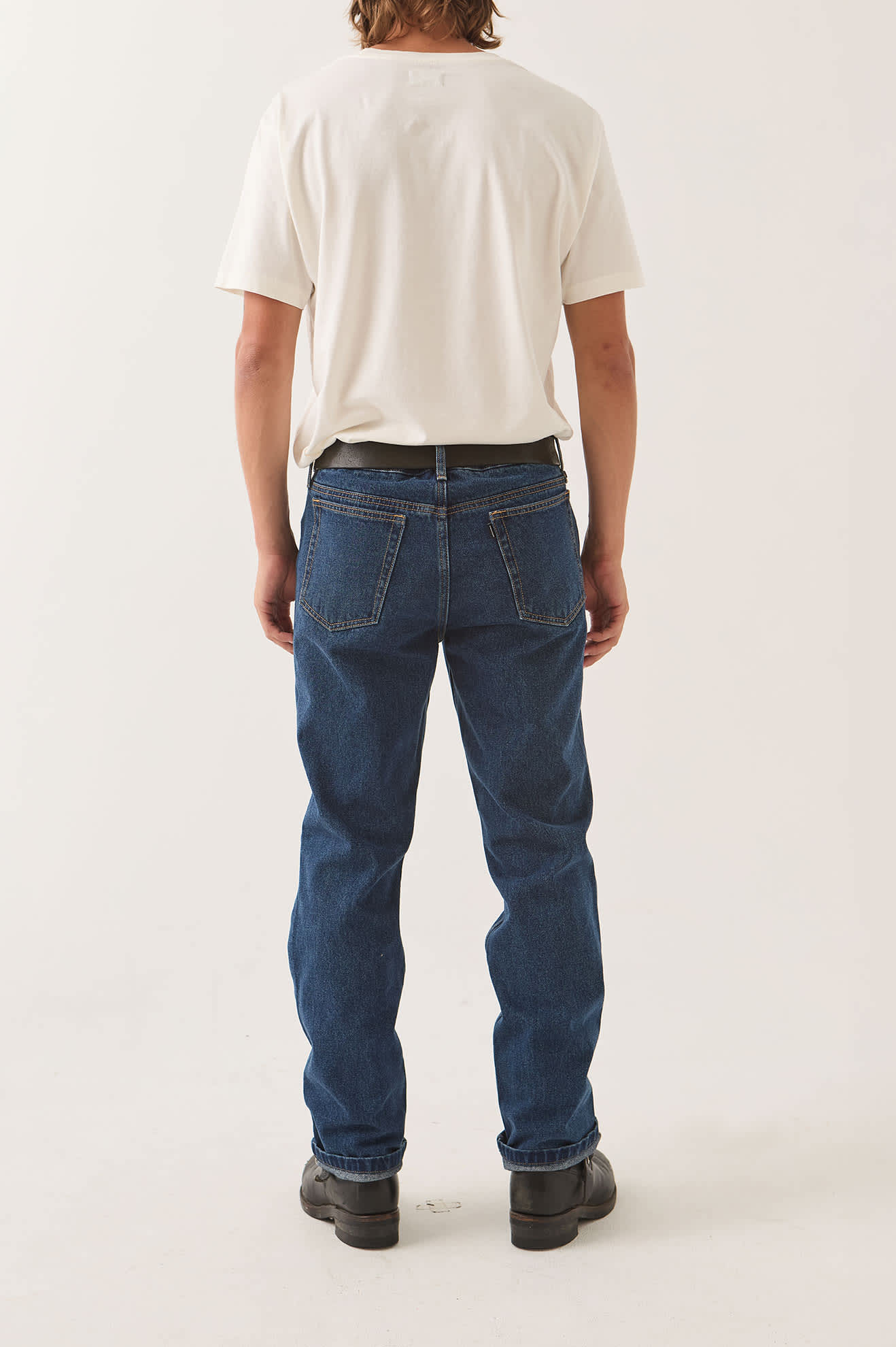 Men's Builders 5-Pocket Pant in the color Dark Denim - Men's Back View