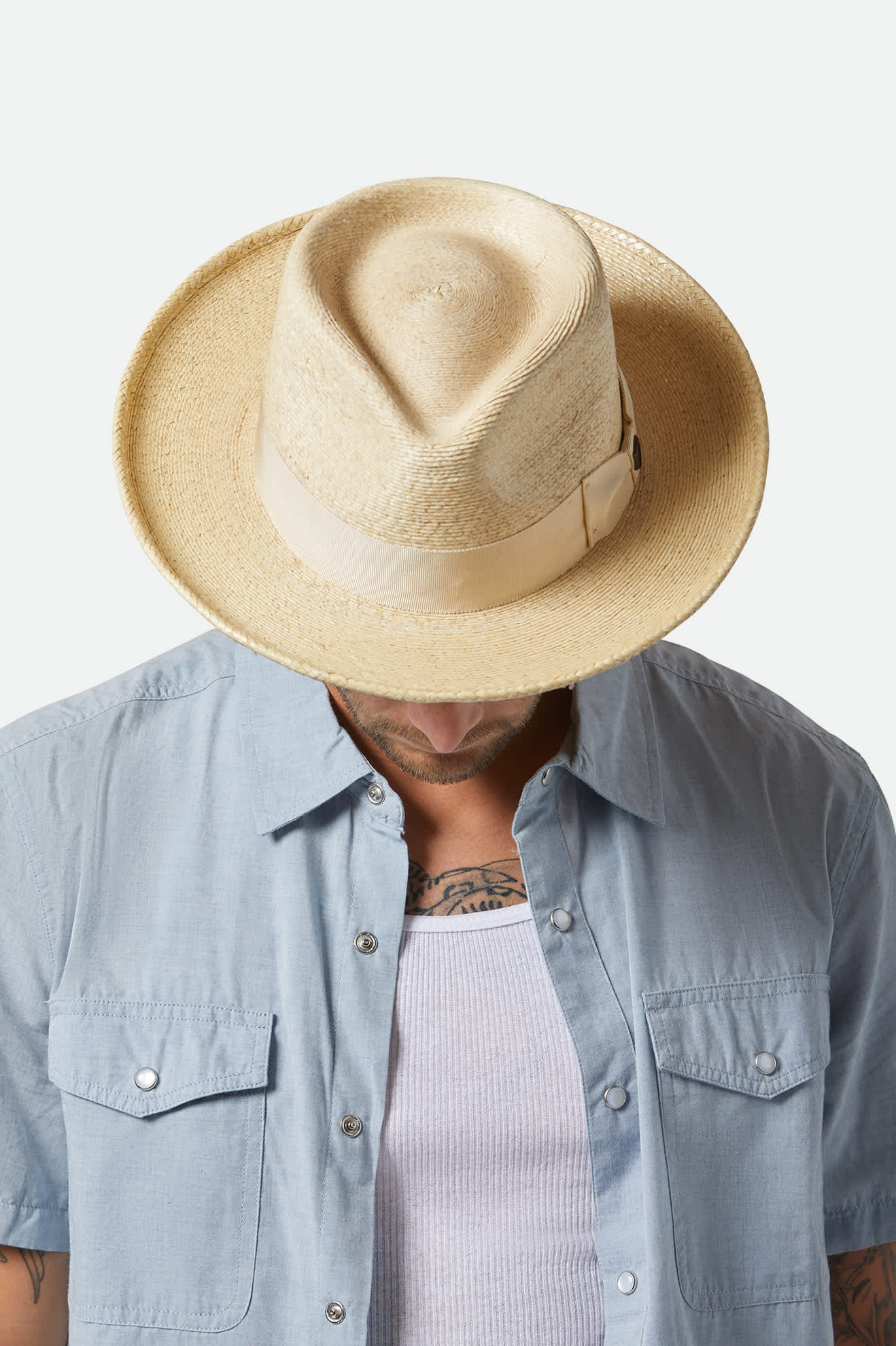 Unisex Swindle Straw Fedora in the color Natural/Natural - Additional Fit View