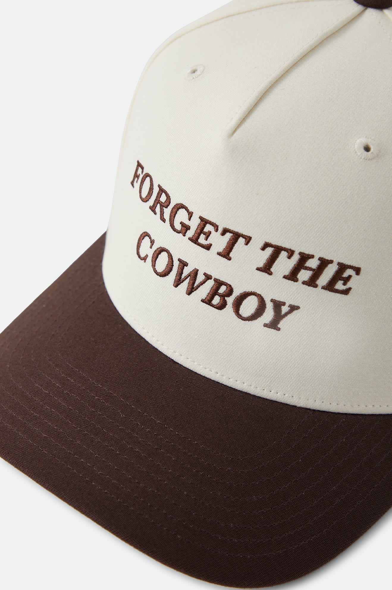 Unisex Forget The Cowboy NetPlus Snapback in the color Chocolate/Off White - Additional Laydown image