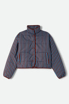 Women's Delilah Mock Neck Jacket in the color Dark Brick/Electric Indigo Stripe - Front Product View