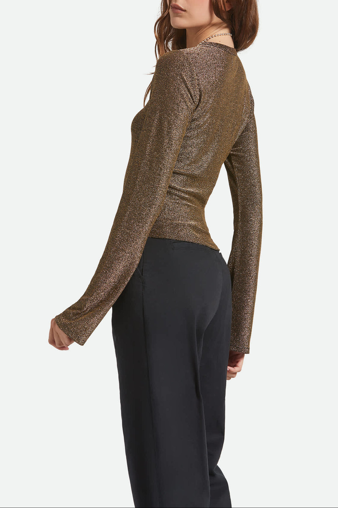 Women's Dolly Slim L/S Knit T-Shirt in the color Gold Metallic - Women's Back View