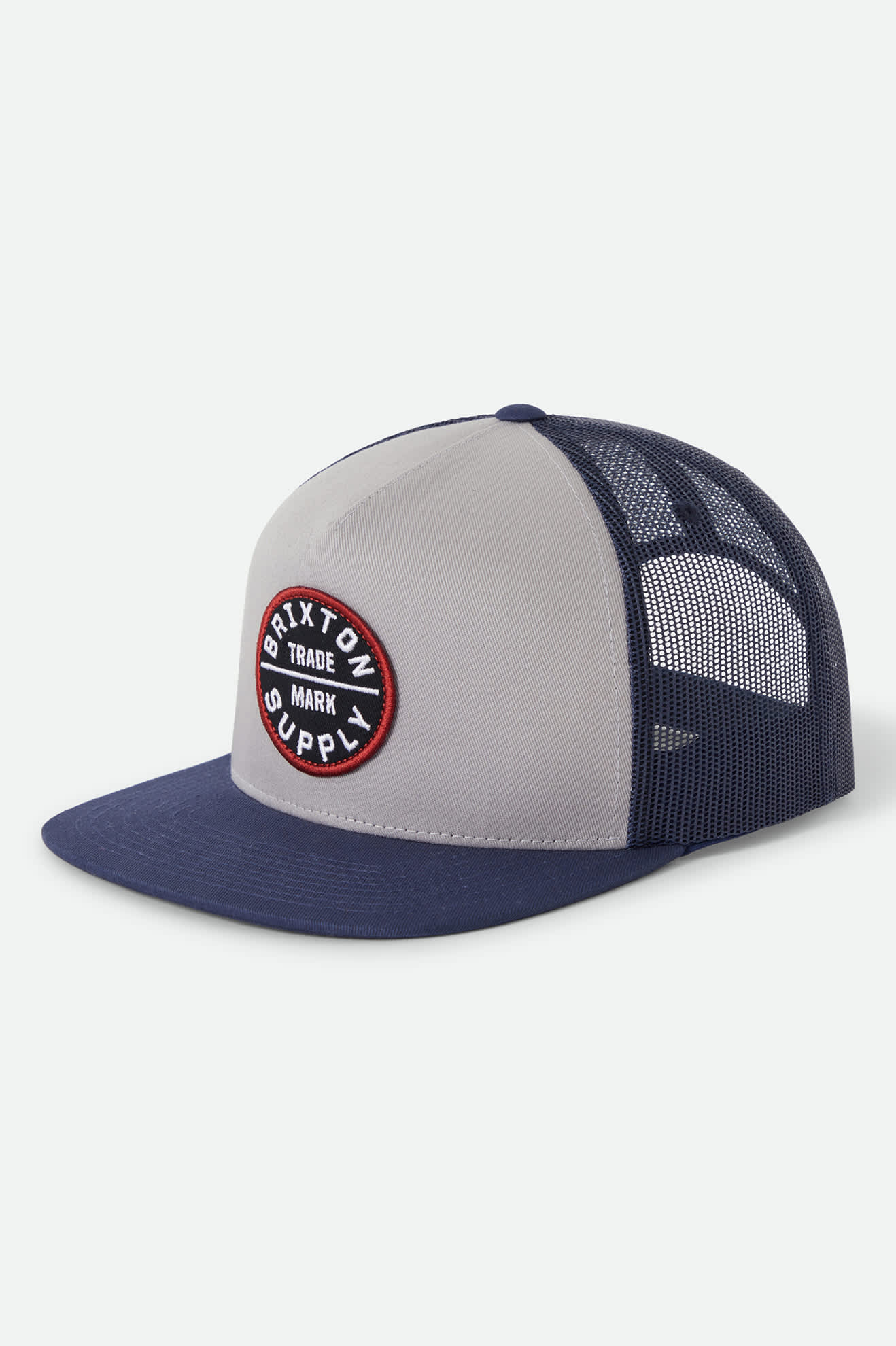 Unisex Oath Trucker Hat in the color Sustained Grey/Washed Navy - Front Product View