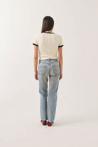 Women's Carefree Organic Garment Dye Ringer T-Shirt in the color Off White/Black - Women's Back View