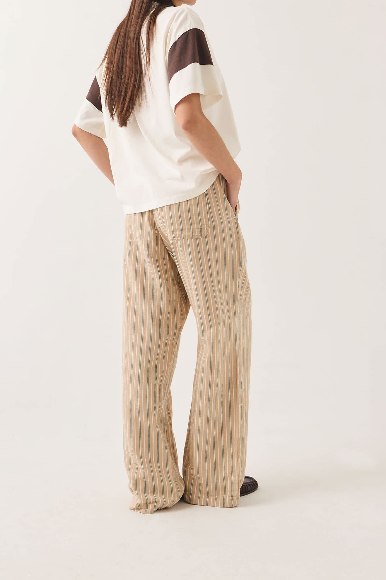 Women's Lounge Pant in the color Sand Stripe - Women's Back View