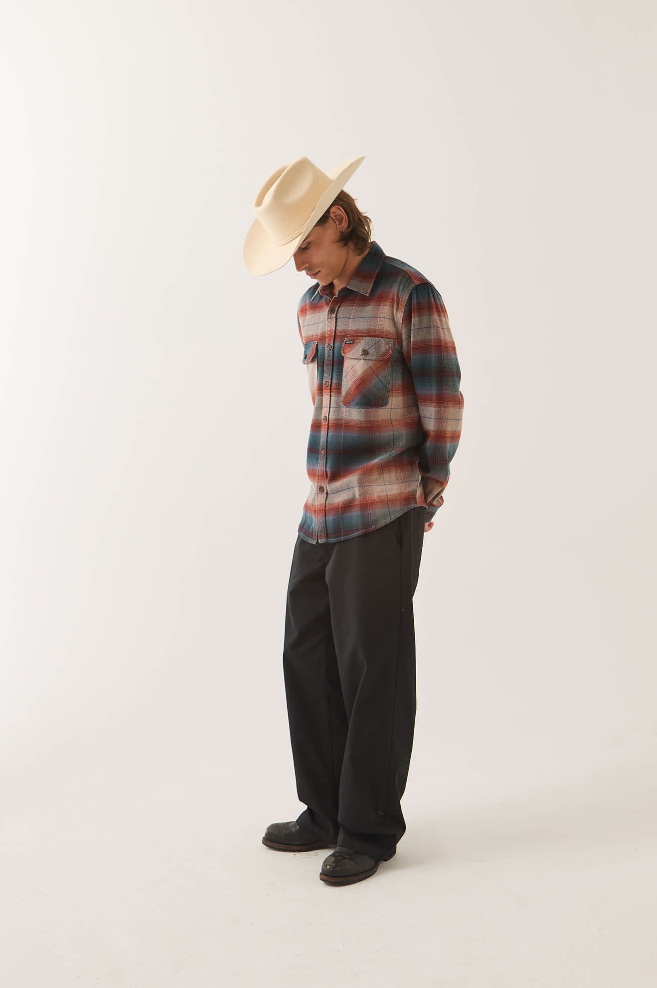 Men's Bowery Flannel in the color Multi Shadow - Men's Side View
