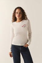 Women's Lipstick Waffle Knit Top in the color Off White - Women's Front View