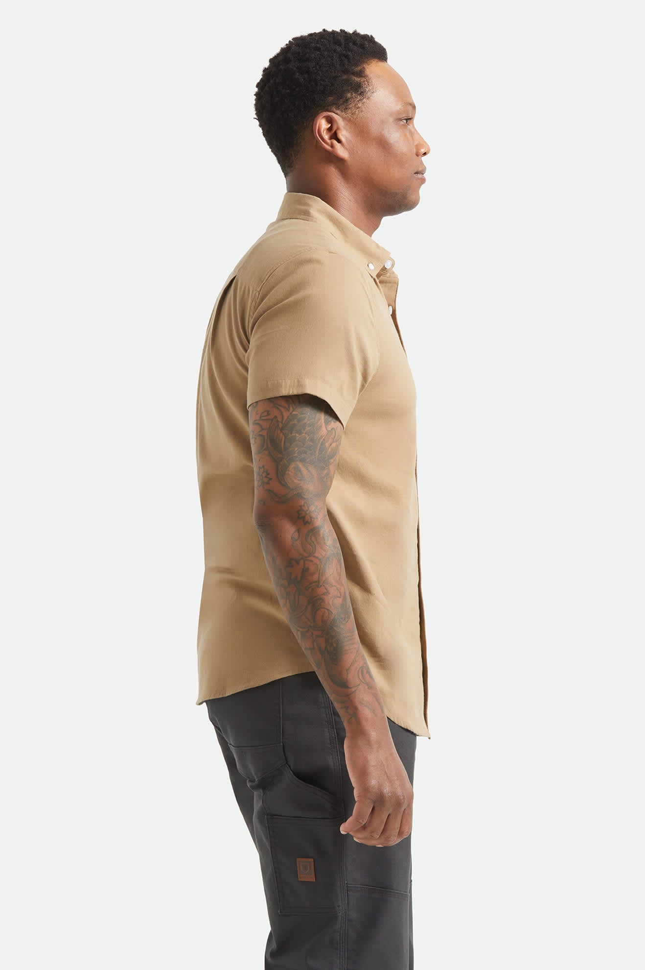 Men's Sanford Short Sleeve Shirt in the color Khaki - Men's Side View