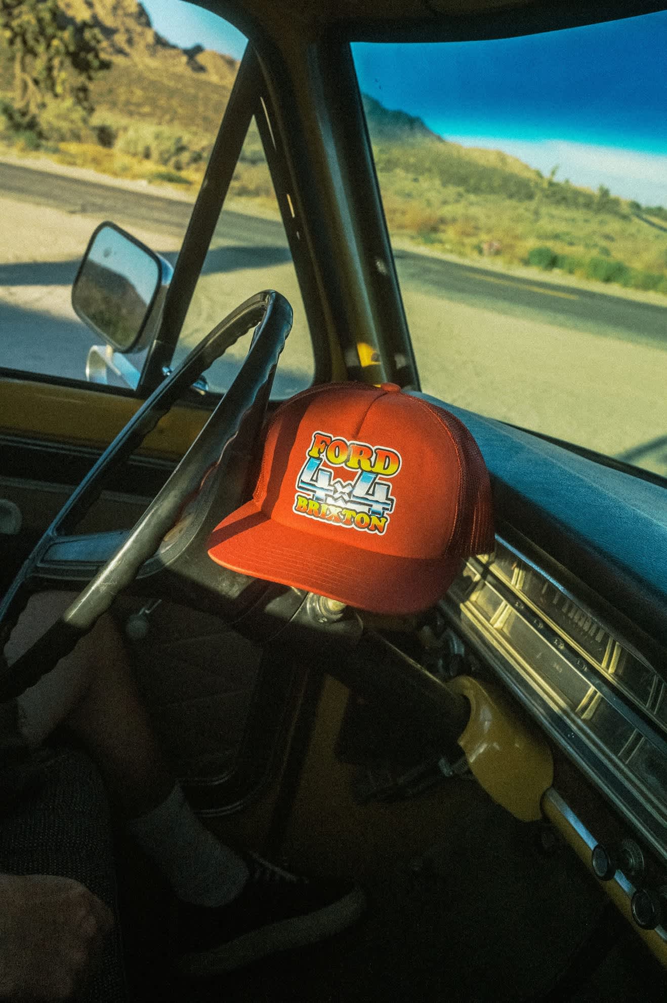 Unisex Ford 4x4 Chrome Trucker Hat in the color Rangoon Red - Additional Laydown image