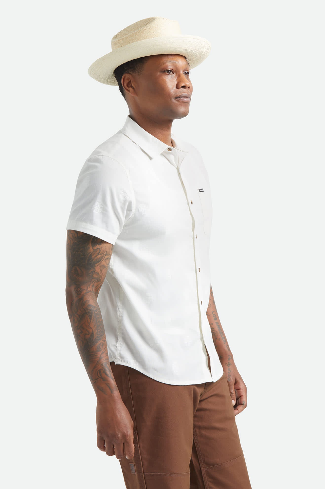 Men's Charter Print Short Sleeve Shirt in the color Off White Geo - Additional Fit image