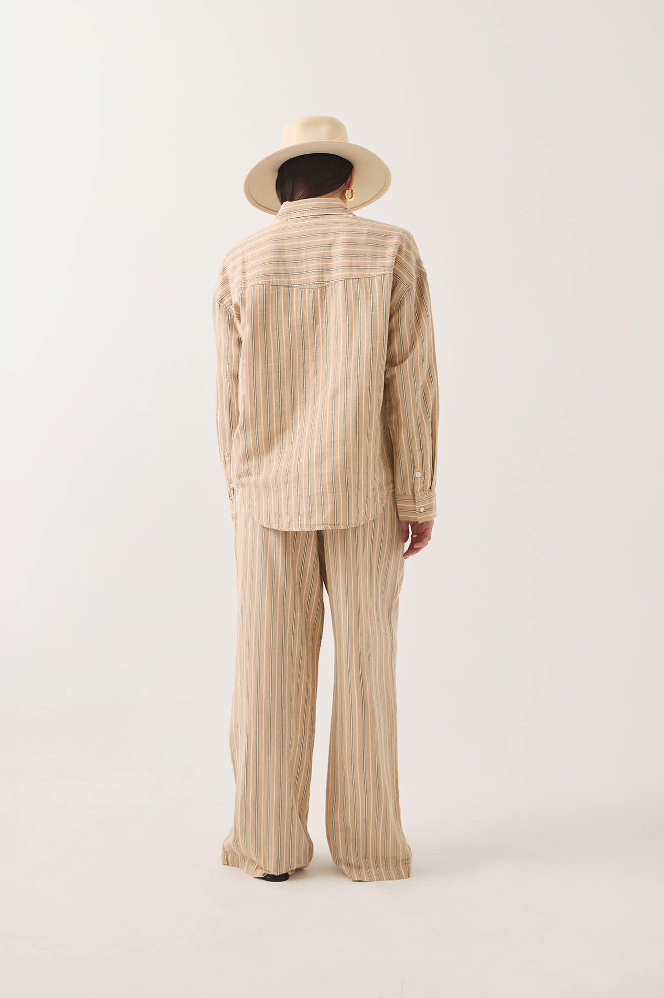 Women's Wayne Women's Shirt in the color Sand Stripe - Women's Back View