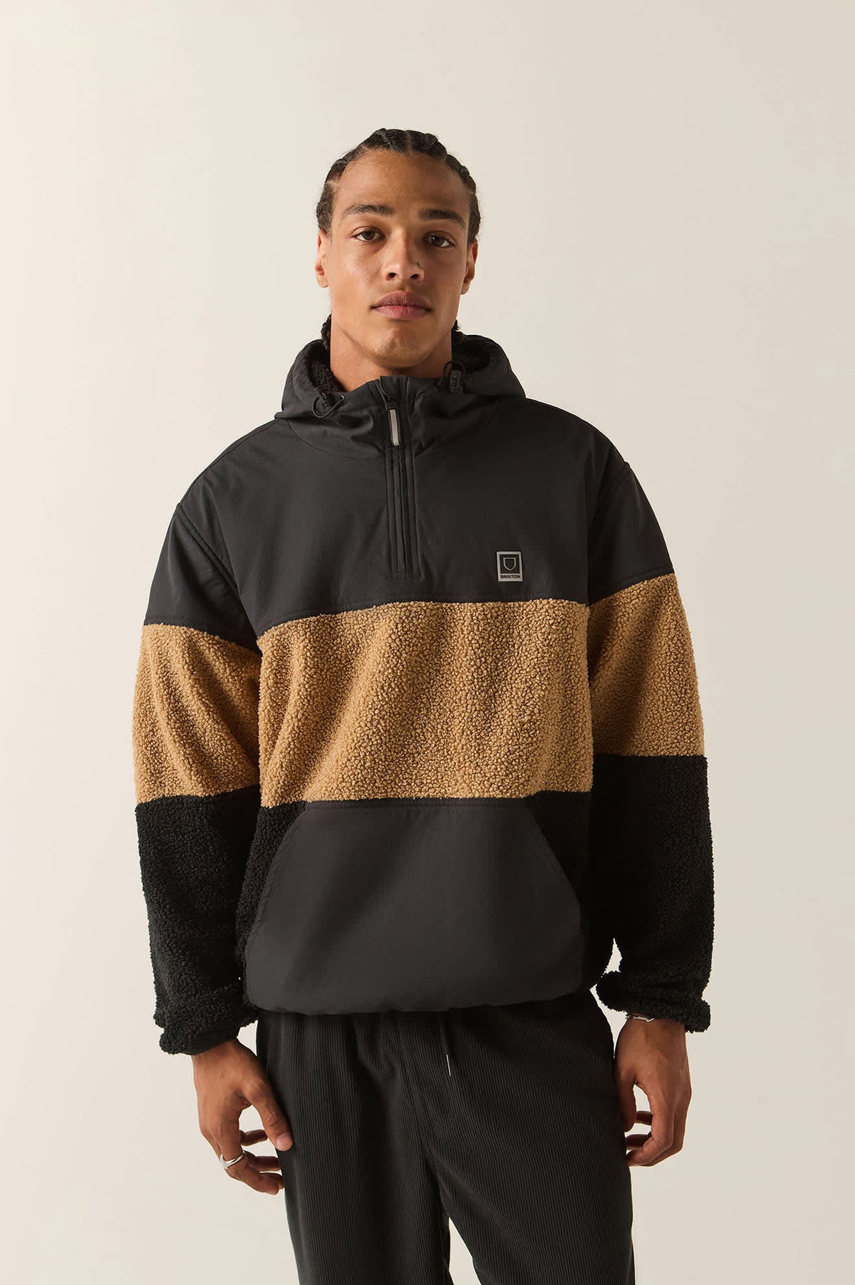 Men's Journey Tech Hoodie Fleece in the color Black/Sand - Men's Front View