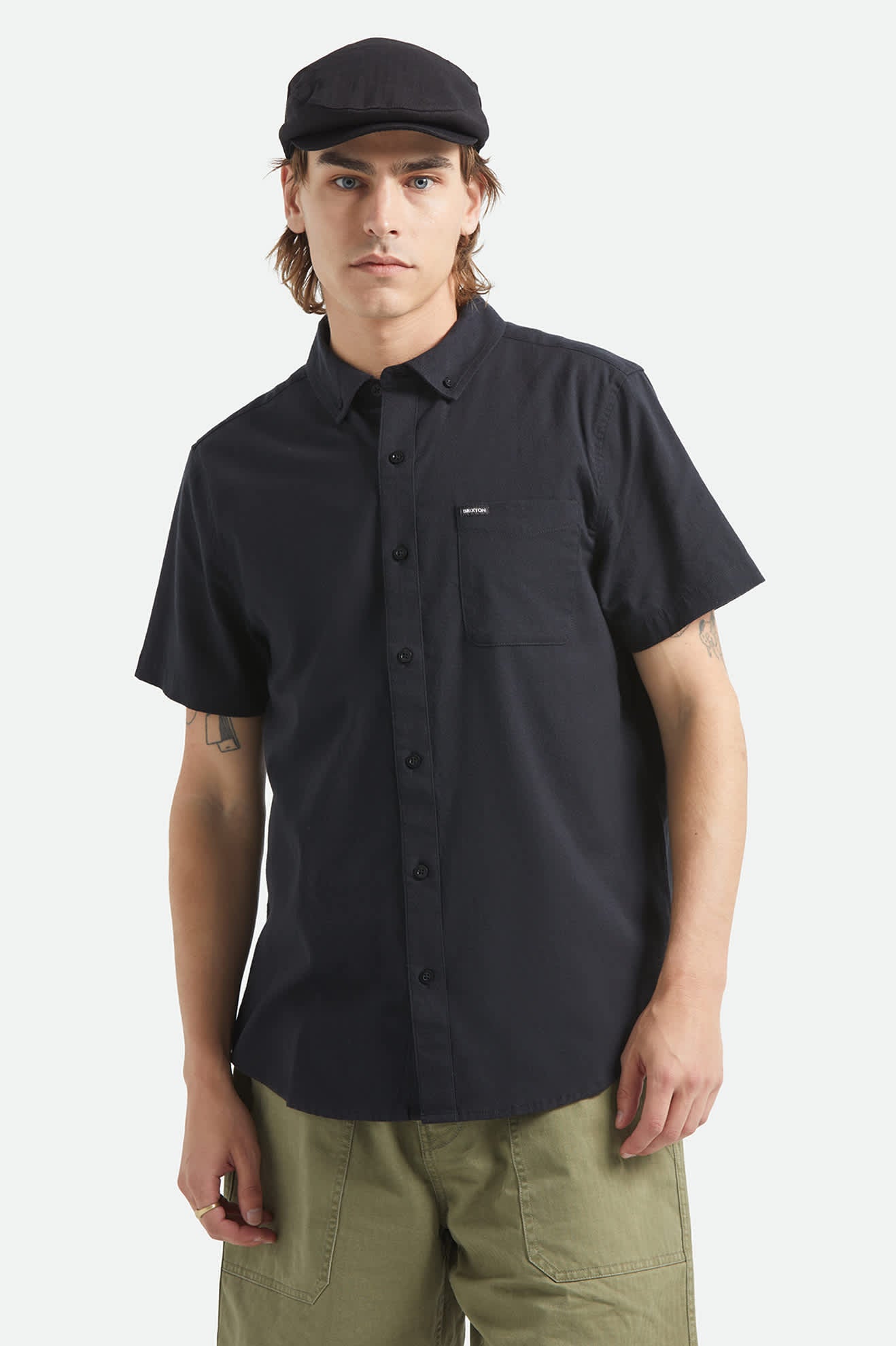 Men's Sanford Oxford Short Sleeve Shirt in the color Black - Men's Front View