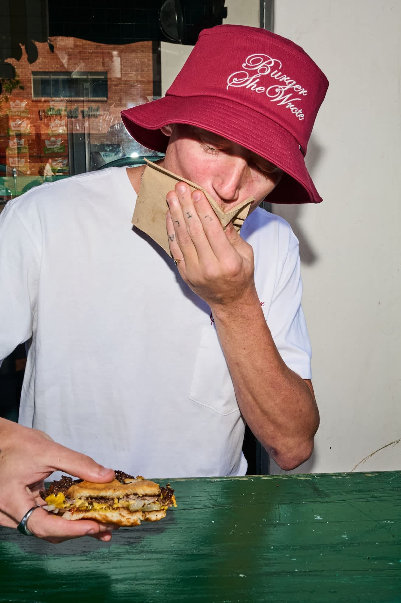 Men's Burger She Wrote Pocket T-Shirt in the color White - Men's Lifestyle image