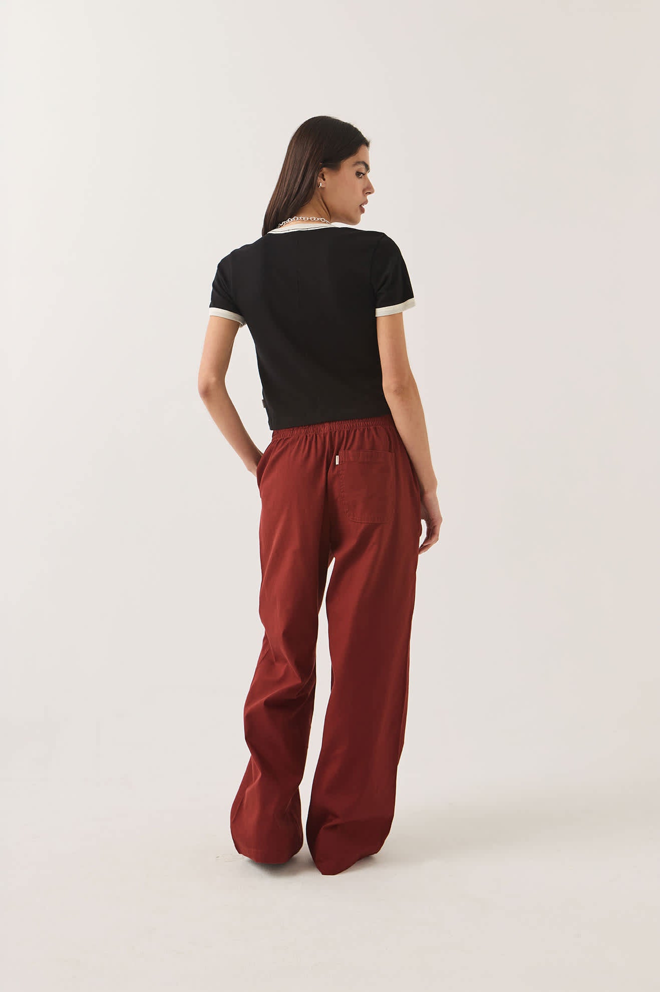 Women's Lounge Pant in the color Dark Brick - Women's Back View