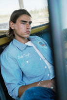 Men's Ford Service Dept Workshirt in the color Blue Chambray - Men's Lifestyle image