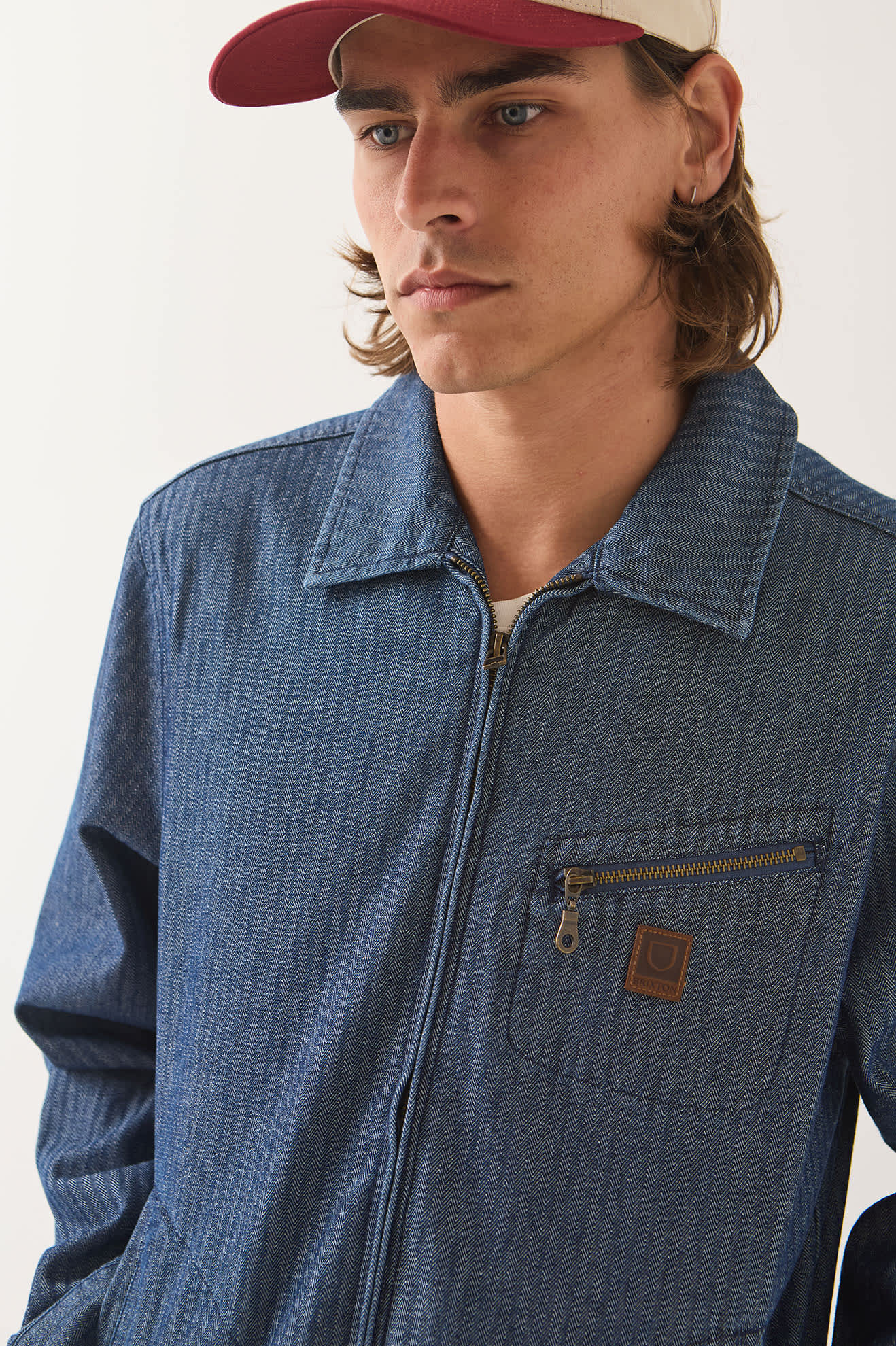 Men's Mechanic Garage Zip Jacket in the color Indigo Herringbone - Additional Fit image