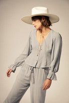 Women's The Meadow Blouse in the color Azure Blue Gingham - Additional Fit image