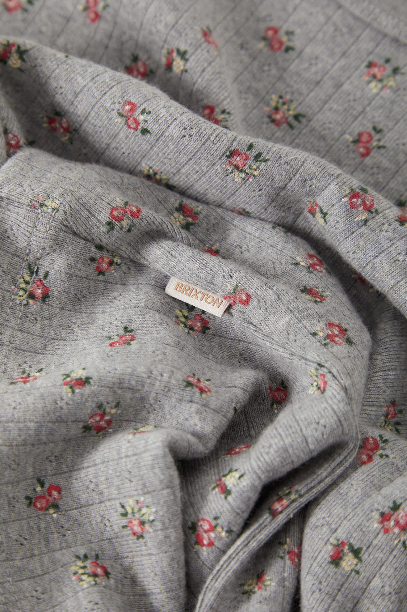 Women's Off Duty Pointelle Knit Top in the color Heather Grey Ditsy Floral - Additional Laydown image