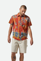 Men's Charter Print S/S Shirt in the color Dark Red Scenic Trip - Men's Front View