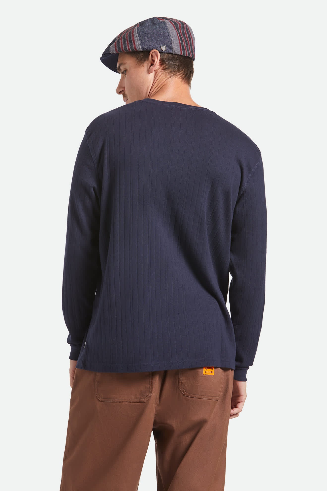 Men's Vintage Ribbed L/S Henley in the color Washed Navy - Men's Back View