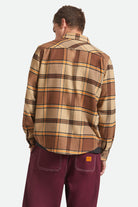 Men's Bowery L/S Flannel in the color Sand/Pinecone/Solar Orange - Men's Back View