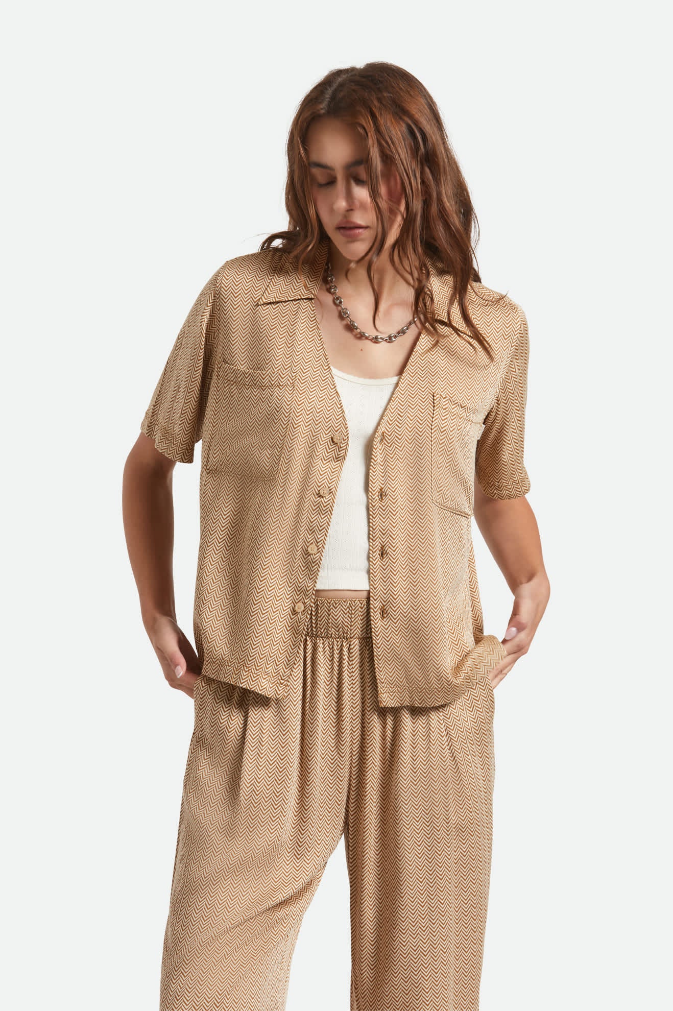 Women's Hudson Lounge S/S Shirt in the color Washed Copper/Whitecap - Women's Front View
