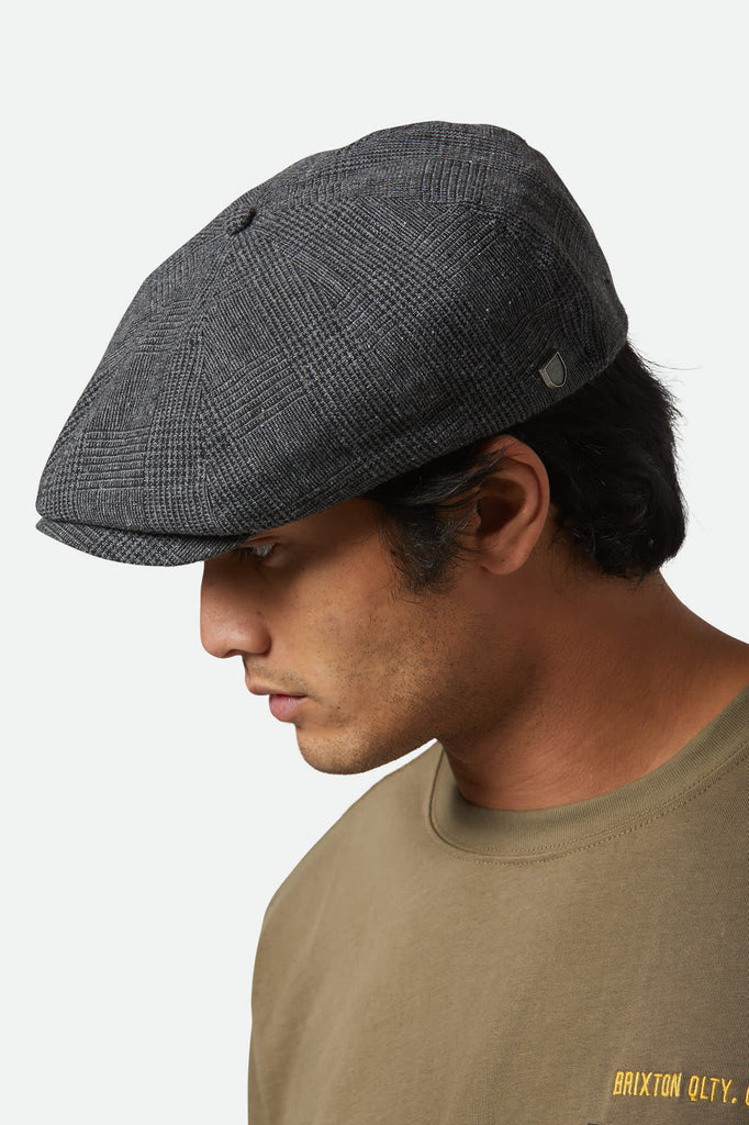 Unisex Brood Newsboy Cap in the color Grey/Black - Men's Side View