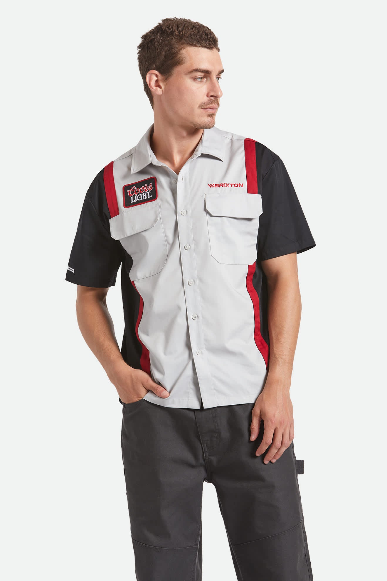 Men's Coors Light Shake Down S/S Shirt in the color Silver/Black - Men's Front View