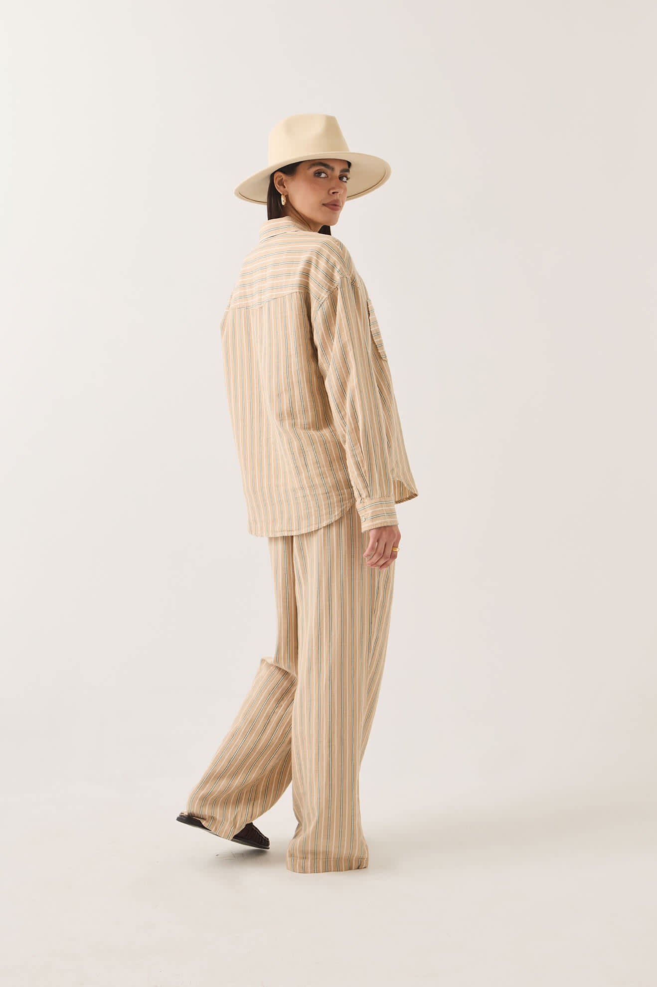 Women's Wayne Women's Shirt in the color Sand Stripe - Additional Fit image